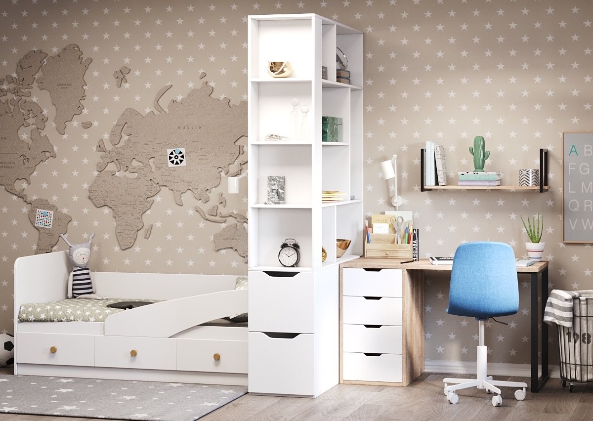 Комплект мебели для детской комнаты (кровать Умка-5 + перегородка + стол + полка)