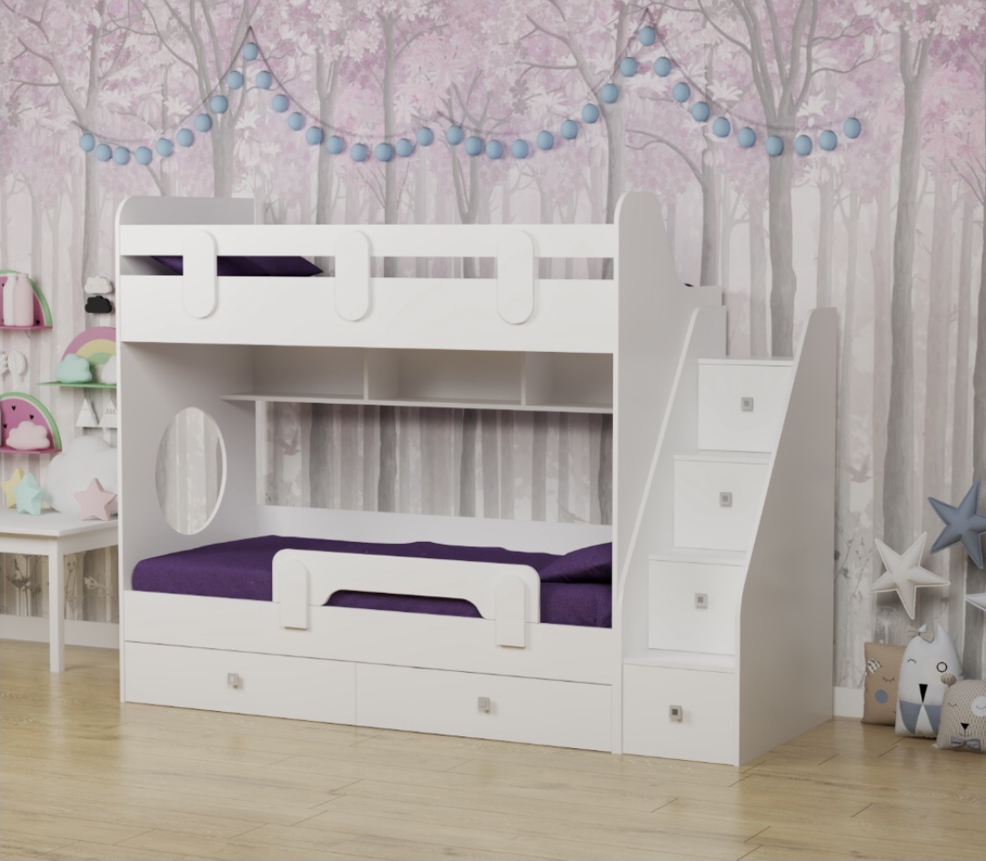 Двухъярусная кровать Фортуна-2 (правая) Цвет: белый 180х80