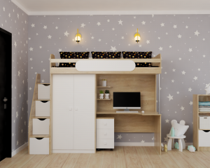 Кровать-чердак 90х200 Колледж-2 (дуб сонома + белый)