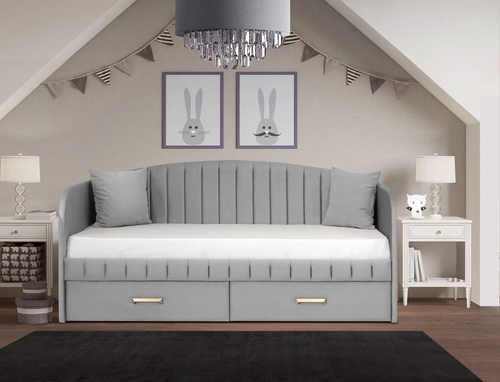 Мягкая кровать Слайт Дуга полоса 90х200 (велюр Тедди)