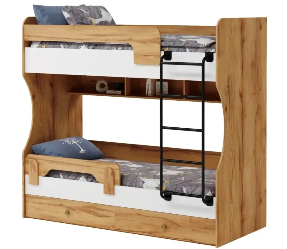 Кровать двухъярусная Омега (дуб золотистый + белый) 190х80