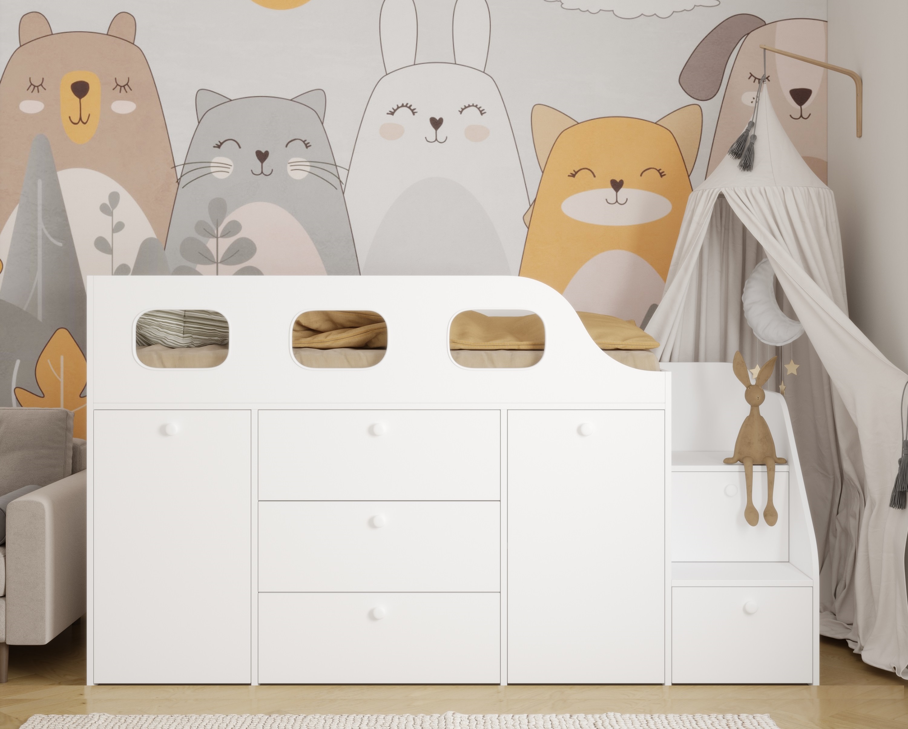 Кровать-чердак Хэппи 180х80 (цвета разные)