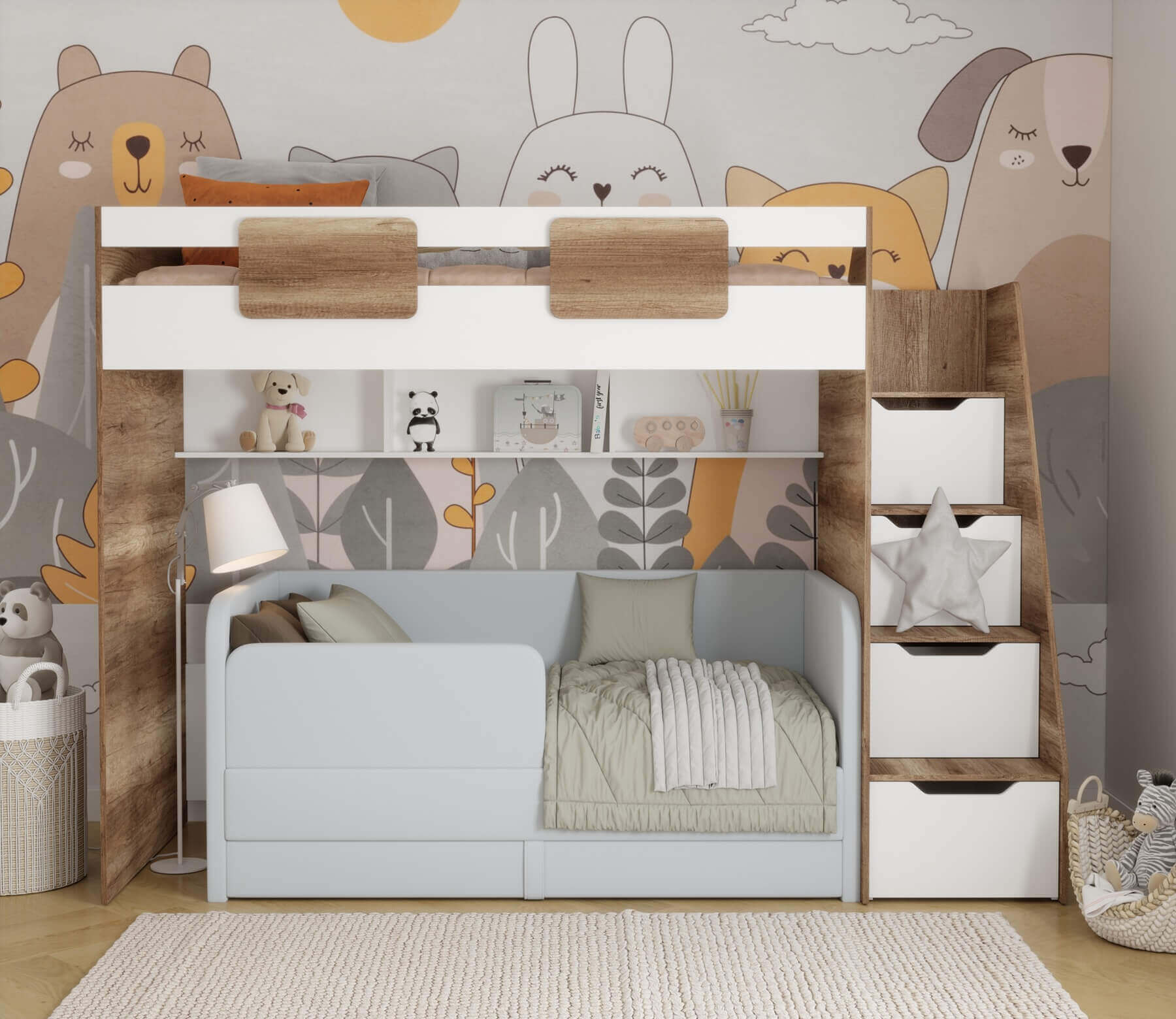 Комплект мебели: кровать-чердак Лайт Лофт + кровать Nepos