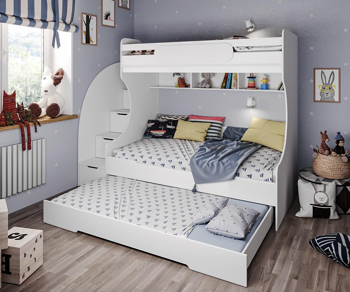 Двухъярусная кровать БИГ 90х200 с доп. спальным местом (цвет белый) 