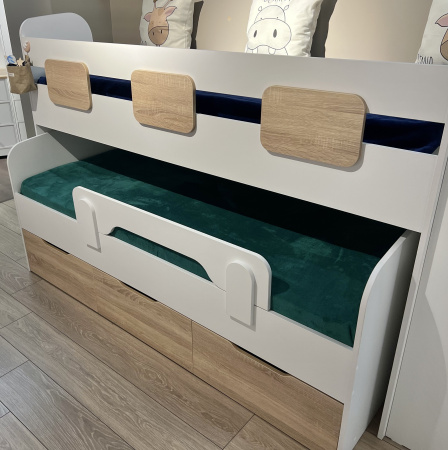 Кровать 2-х ярусная Городок (дуб золотистый + белый). Правая/левая от Династия Kids