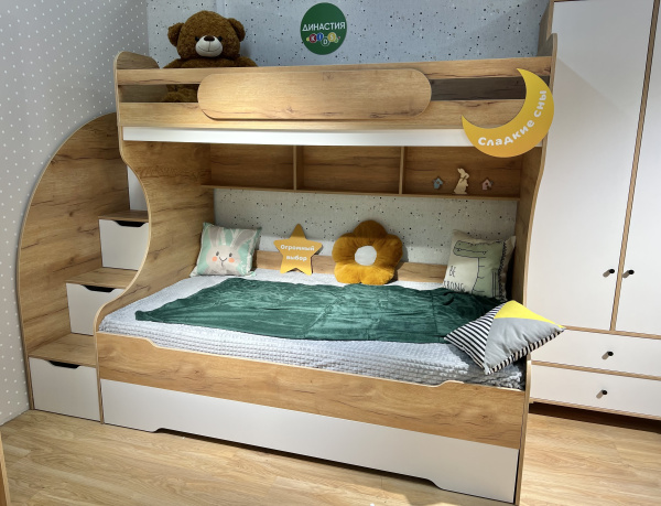 Кровать Биг 120х200 (дуб золотистый + белый) от Династия Kids