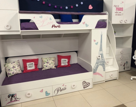 Двухъярусная кровать коллекции Модница (левая). Верх 190х80, низ 190х90  от Династия Kids