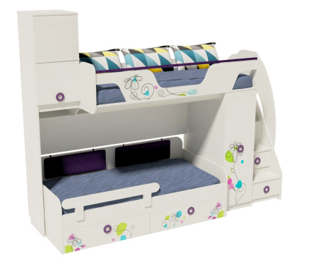 Кровать-чердак Цветы-4 + кровать Цветы-6 от Династия Kids