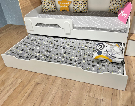 Кровать Дабл 190х90 с доп. спальным местом (велюр + белый) от Династия Kids