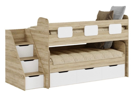 Кровать 2-х ярусная Городок (дуб золотистый + белый). Правая/левая от Династия Kids