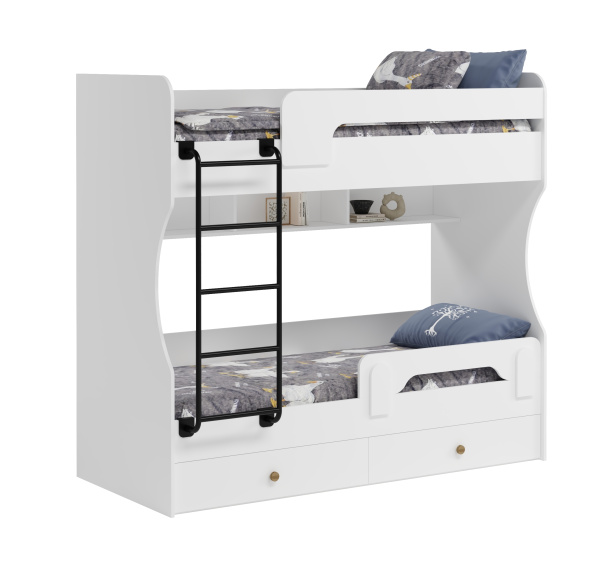 2-х ярусная кровать Омега 190х80 (лестница белая). Со съемным нижним бортиком   от Династия Kids