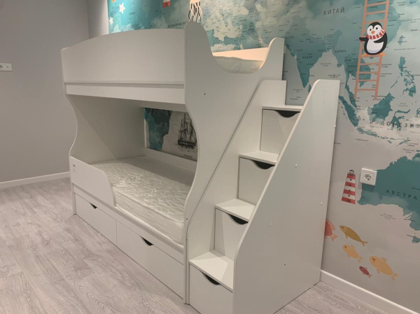 Двухъярусная кровать 180х80 Альфа (цвет белый) от Династия Kids
