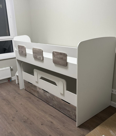 Кровать 2-х ярусная Городок (дуб золотистый + белый). Правая/левая от Династия Kids