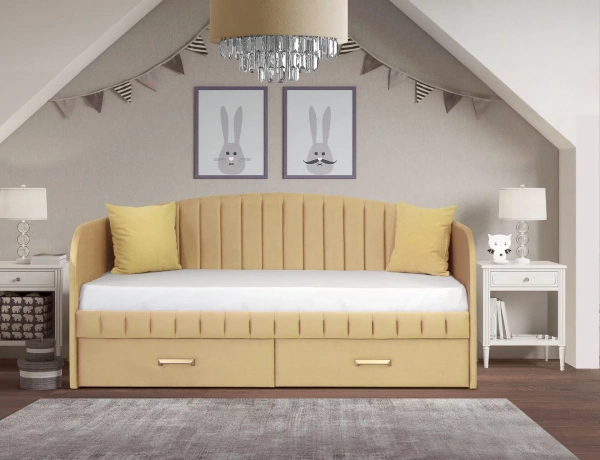 Мягкая кровать Слайт полоса Дуга 80х160 (велюр Тедди) от Династия Kids