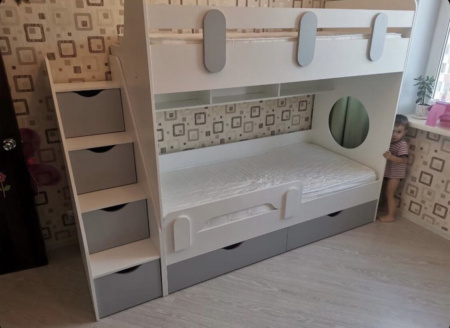 Двухъярусная кровать Фортуна. Серебро + белый 180х80 от Династия Kids