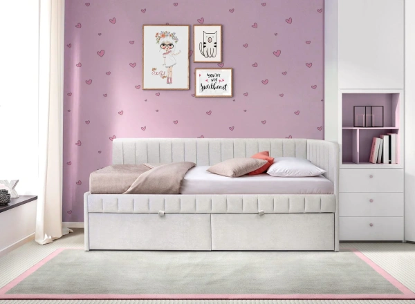 Угловая кровать Слайт Полоса 80х160 (универсальный угол). Велюр Тедди 313