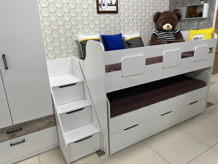 Кровать 2-х ярусная Городок (дуб золотистый + белый). Правая/левая от Династия Kids