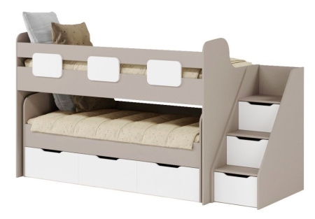 Кровать 2-х ярусная Городок (дуб золотистый + белый). Правая/левая от Династия Kids