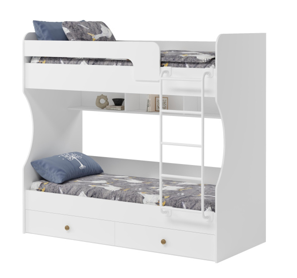 Кровать 2-х ярусная Омега (лестница белая) 190х80