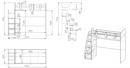 Кровать-чердак Уют-2 + Стол Уют-2 + Шкаф Уют-2  от Династия Kids