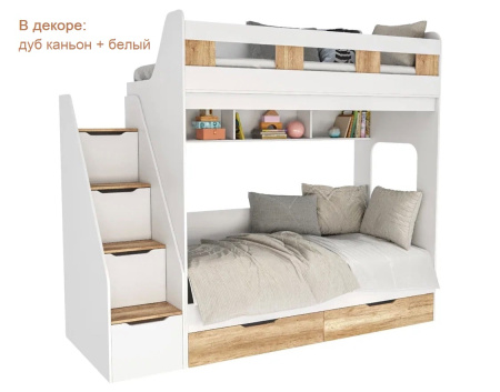 Кровать 2-х ярусная Твинс (дуб сонома + белый) 190х90 от Династия Kids