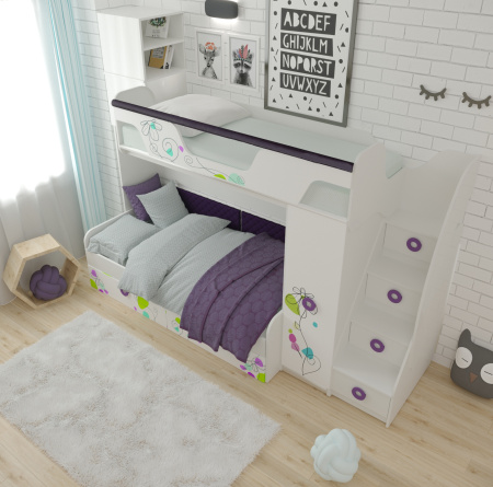 Кровать-чердак Цветы-4 + кровать Цветы-6 от Династия Kids