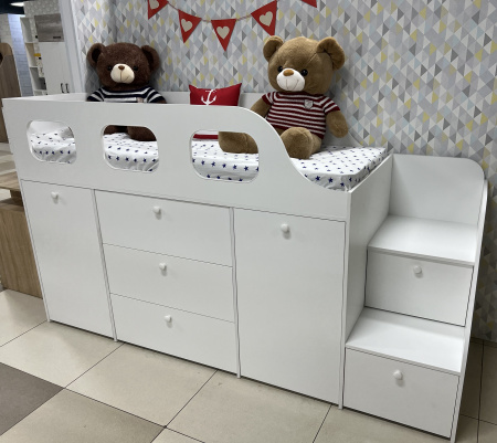 Кровать-чердак Хэппи 180х80 (дуб сонома+белый) от Династия Kids