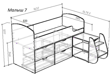 Кровать-чердак Малыш 7 (цвет белый) 160х80 от Династия Kids