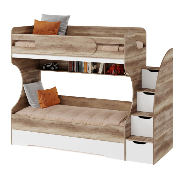 Кровать Биг 200х90 (дуб каньон + белый) от Династия Kids
