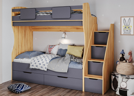 Двухъярусная кровать МИА (графит+дуб золотистый) 180х80 от Династия Kids