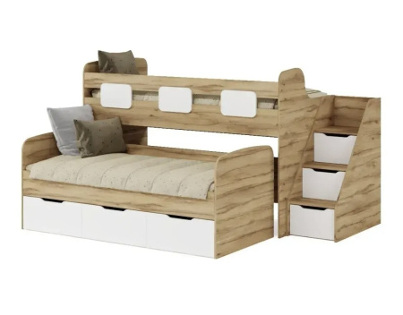 Кровать 2-х ярусная Городок (дуб золотистый + белый). Правая/левая от Династия Kids