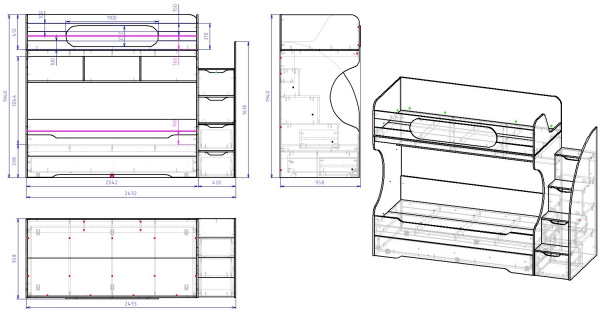 Кровать БИГ (дуб каньон + белый) 200х90 от Династия Kids