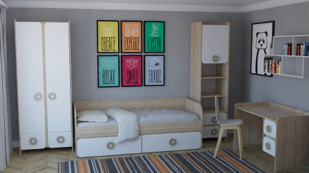 Комод Юниор (дуб сонома+белый) от Династия Kids
