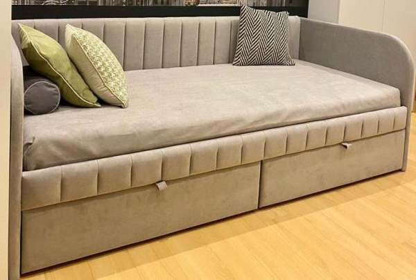 Мягкая кровать Слайт Полоса 80х190 (прямая спинка). Велюр Тедди 