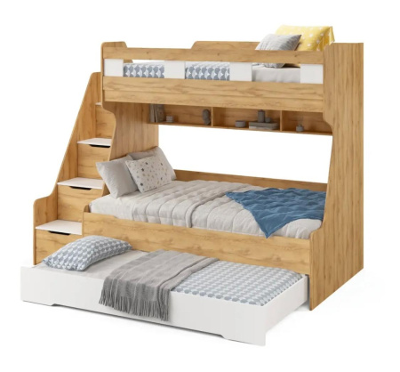 Кровать РУМ 120х200 (корпус дуб золотистый + фасады белые) от Династия Kids