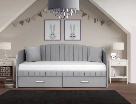 Мягкая кровать Слайт полоса Дуга 80х160 (велюр Тедди) от Династия Kids