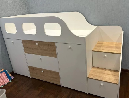 Кровать-чердак Хэппи 180х80 (дуб сонома+белый) от Династия Kids