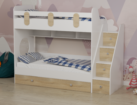 Кровать двухъярусная 190х80 Фортуна-3 (корпус белый + фасады дуб сонома)  от Династия Kids