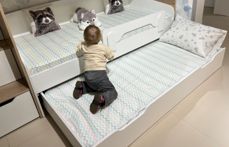 Кровать Дабл 190х90 с доп. спальным местом (велюр + белый) от Династия Kids