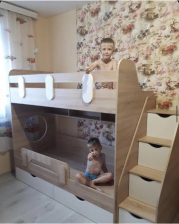 2-х ярусная кровать Фортуна (корпус белый + фасады дуб сонома) 180*80 от Династия Kids