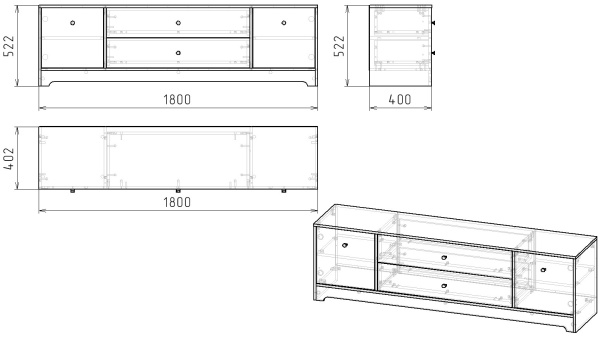 Тумба-комод 1800 мм Норд 1 (дуб каньон+белый)  от Династия Kids