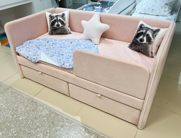 Мягкая кровать Эрмика 80х160 с ящиками. Велюр Тедди 324  от Династия Kids