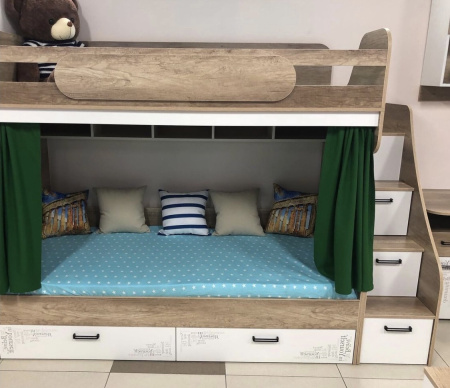 Двухъярусная кровать Твой Стиль (правая) Дуб каньон+белый 190х90 от Династия Kids