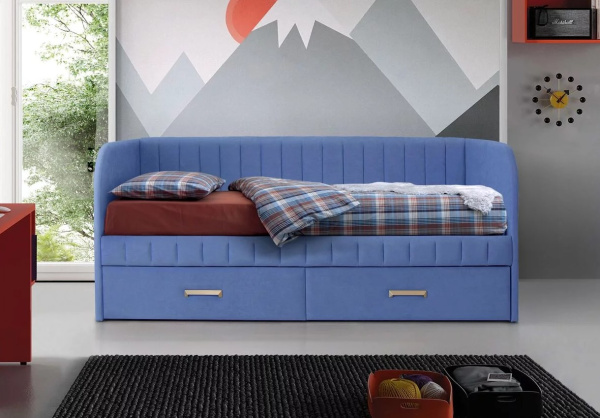 Мягкая кровать Слайт Полоса 80х190 (прямая спинка). Велюр Тедди