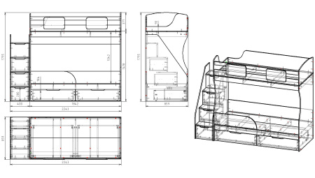 Двухъярусная кровать Дуэт (белый+дуб сонома) 180х80 от Династия Kids
