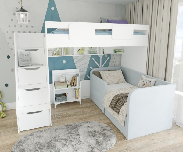 Комплект: кровать-чердак Мозаика-2 + кровать Непос + стеллаж   от Династия Kids