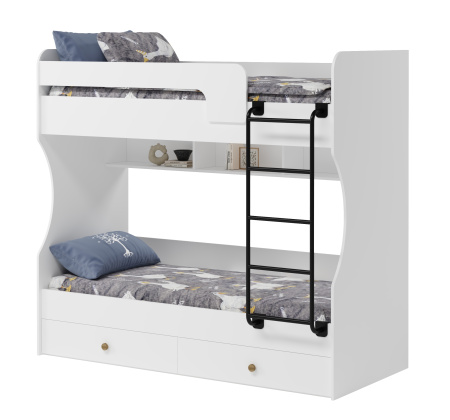 2-х ярусная кровать Омега 190х80 (лестница белая). Со съемным нижним бортиком   от Династия Kids