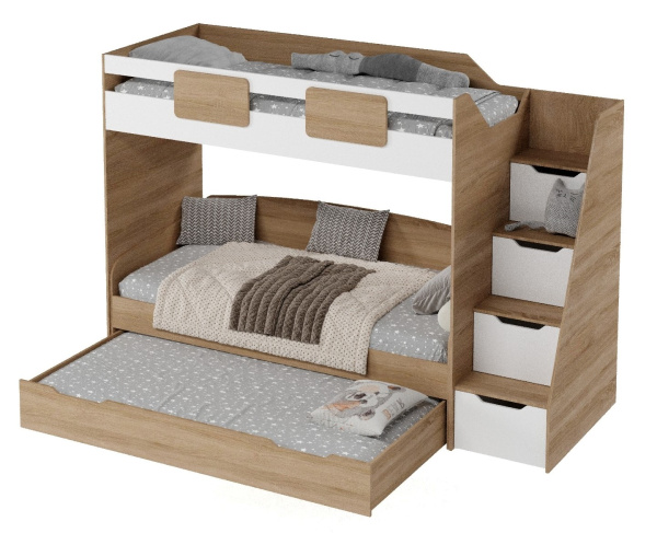 Кровать-чердак Мозаика + кровать Двушка (вяз швейцарский) 190х90