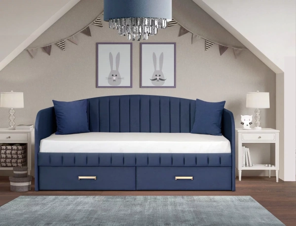 Мягкая кровать Слайт Дуга полоса 80х190 (велюр Тедди)