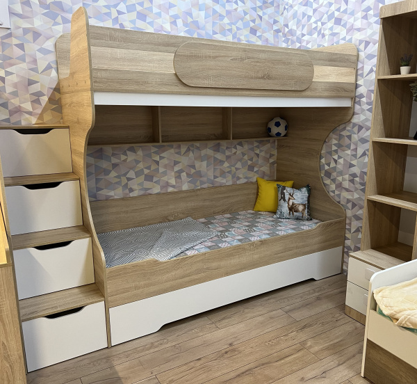 Кровать Биг с доп.спальным местом (дуб сонома + белый) 200х90 от Династия Kids